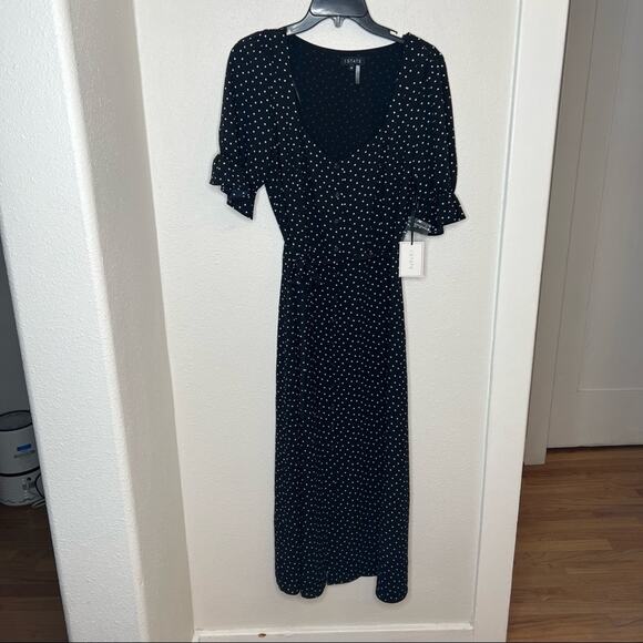 New 1 State Black & White Polka Dot Midi Button Down Dress Womens size 10 - Picture 1 of 6